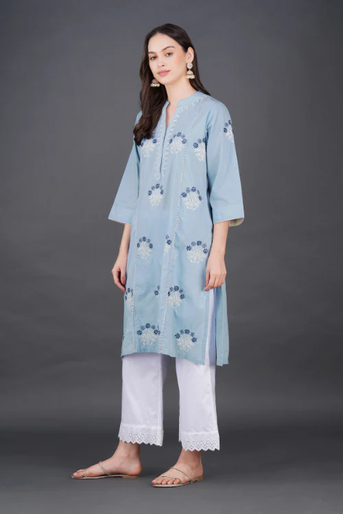 Phae Sekel Cotton Sky Blue Kurta - Image 4