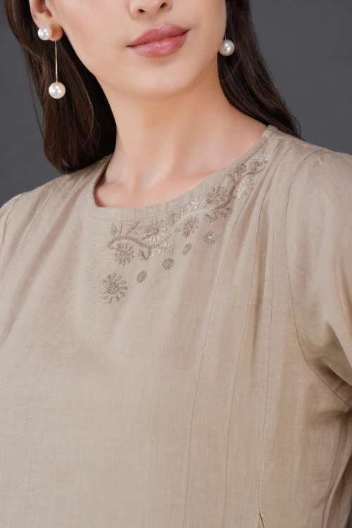 Phae Tamara Cotton Linen Beige Dress - Image 2