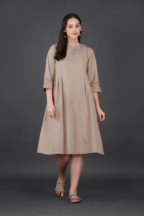 Phae Tamara Cotton Linen Beige Dress - Image 4