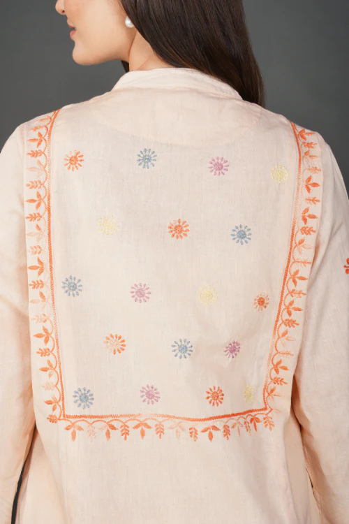 Phae Yusra Cotton Linen Kurta With Hand Chikankari - Image 3