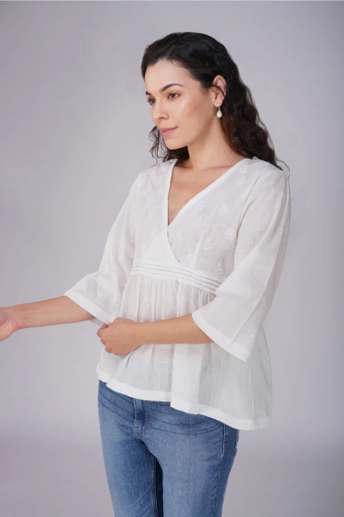 Phae Zaira Top In Cotton Fabric Hand Chikankari - Image 3