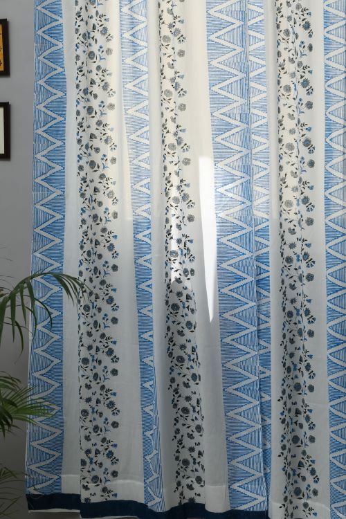Sooti Syahi Philippine Blue Hand Block Printed Door Curtain - Image 3