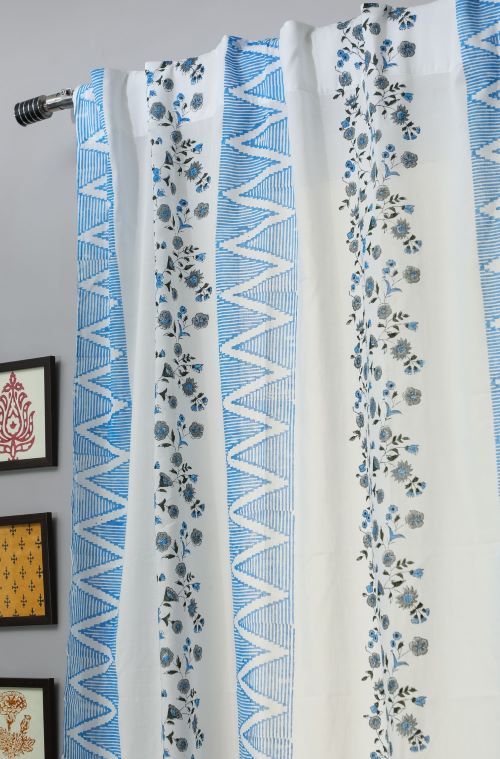 Sooti Syahi Philippine Blue Hand Block Printed Window Curtain - Image 2