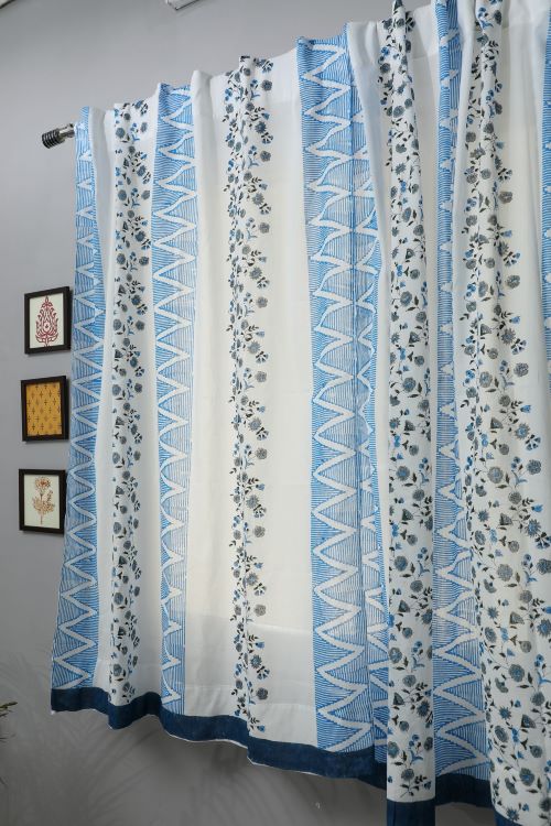 Sooti Syahi Philippine Blue Hand Block Printed Window Curtain - Image 3
