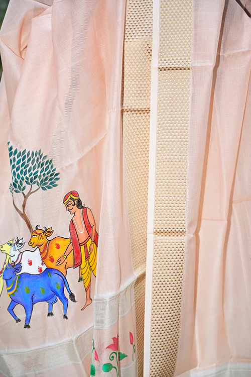 Diorama Designs Pichwai Handpainted "Miniature" Maheshwari Silk Dupatta - Image 4