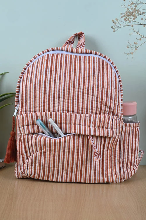 Poddar Exports Brown Stripes Backpack