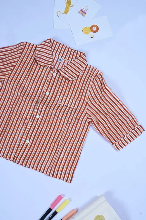 Poddar Exports Brown Stripes Kids Cotton Night Suit Set - Image 5