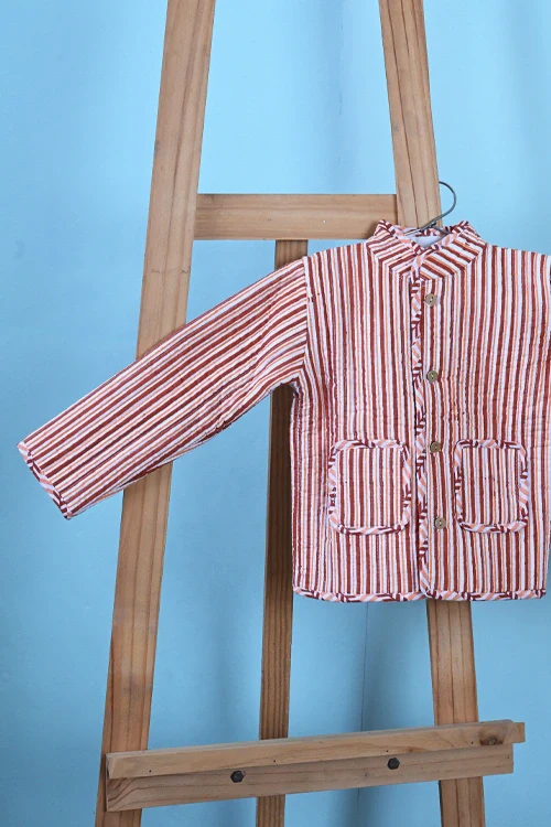 Poddar Exports Brown Stripes Kids Quilted Jacket - Image 3