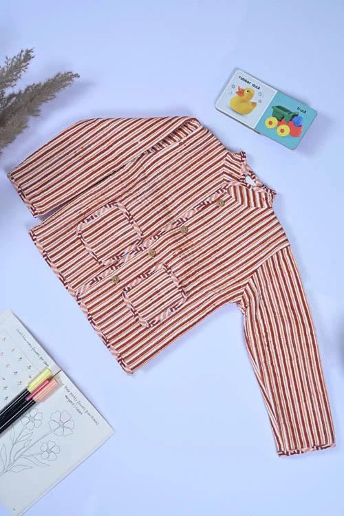 Poddar Exports Brown Stripes Kids Quilted Jacket - Image 4