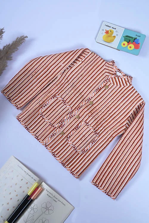 Poddar Exports Brown Stripes Kids Quilted Jacket - Image 5