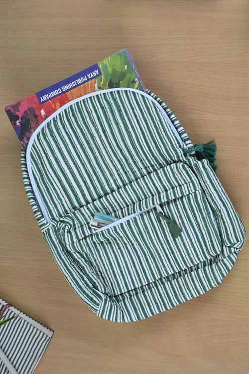 Poddar Exports Green Stripes Backpack - Image 2