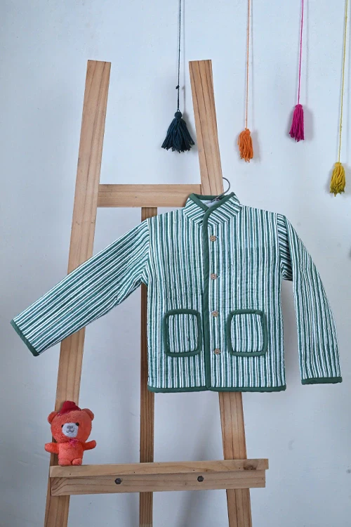 Poddar Exports Green Stripes Kids Quilted Jacket - Image 3