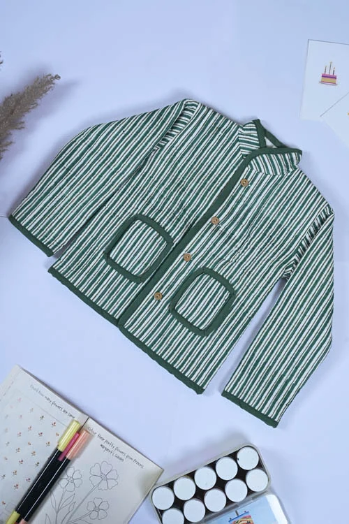 Poddar Exports Green Stripes Kids Quilted Jacket - Image 5