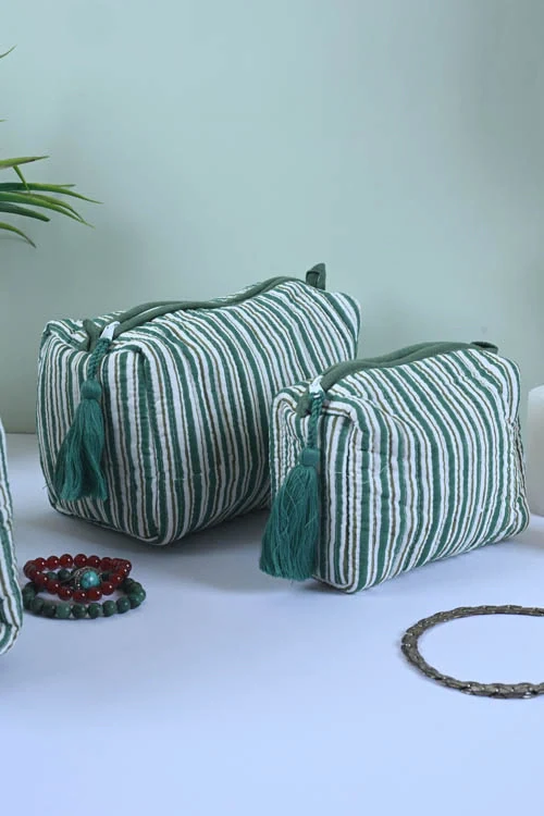 Poddar Exports Green Stripes Multi Purpose Pouch - Image 3