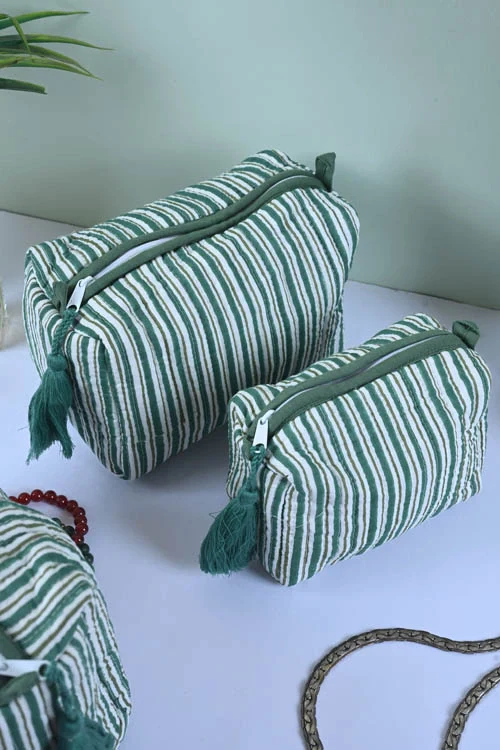 Poddar Exports Green Stripes Multi Purpose Pouch - Image 4