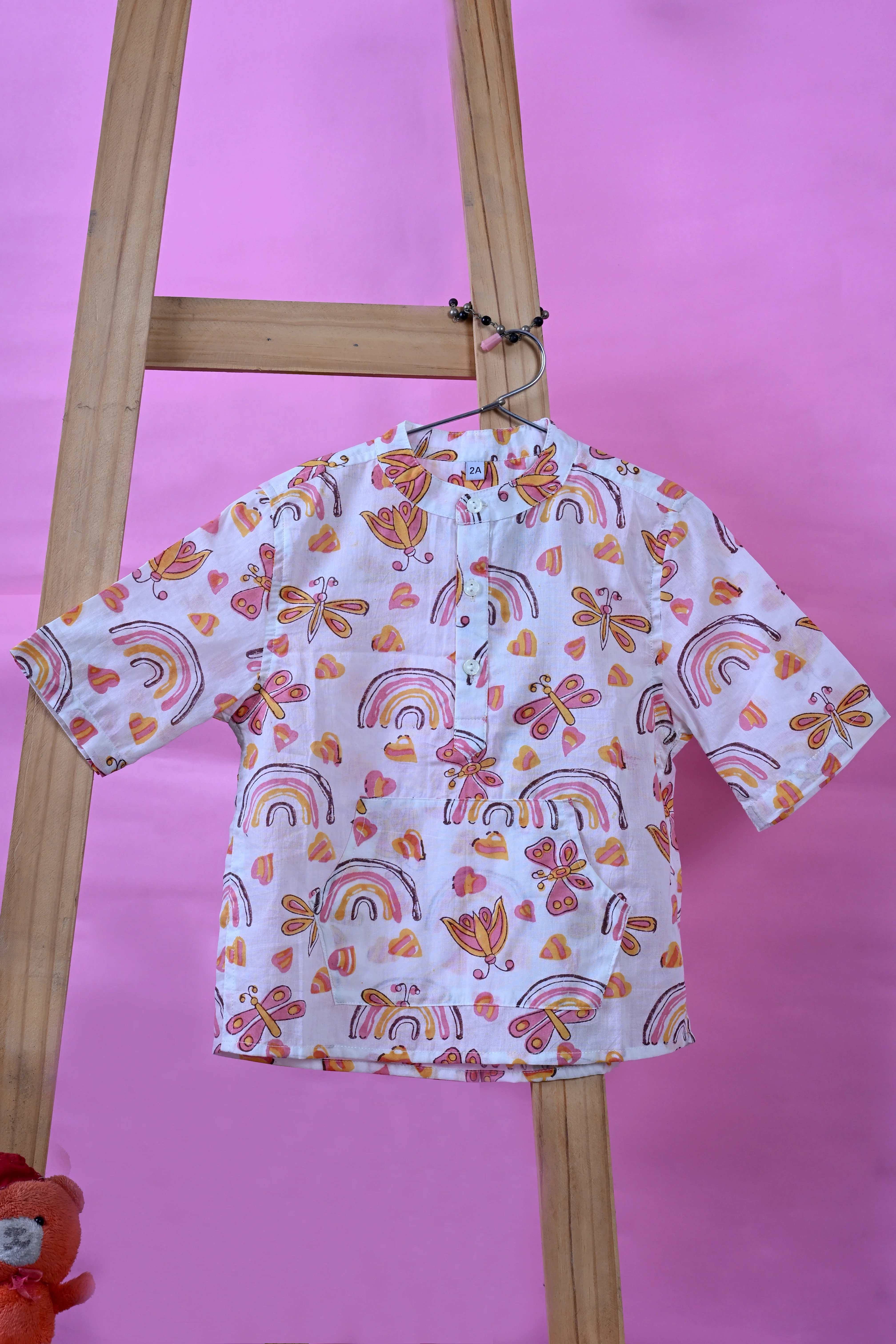 Poddar Exports Rainbow Kids Cotton Hoodie Kurta Shirt