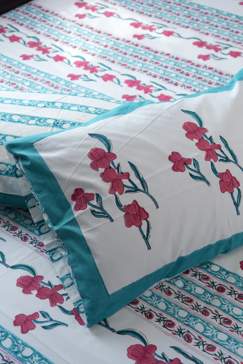 Sooti Syahi Poppy Dream Hand Block Printed Cotton Percale Bedsheet - Image 2