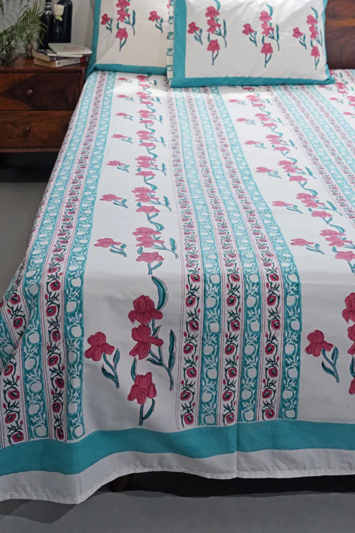 Sooti Syahi Poppy Dream Hand Block Printed Cotton Percale Bedsheet - Image 3