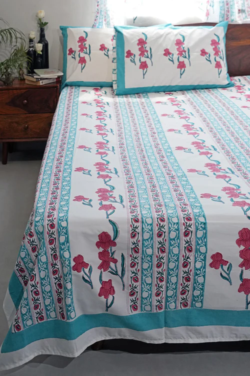 Sooti Syahi Poppy Dream Hand Block Printed Cotton Percale Bedsheet - Image 4