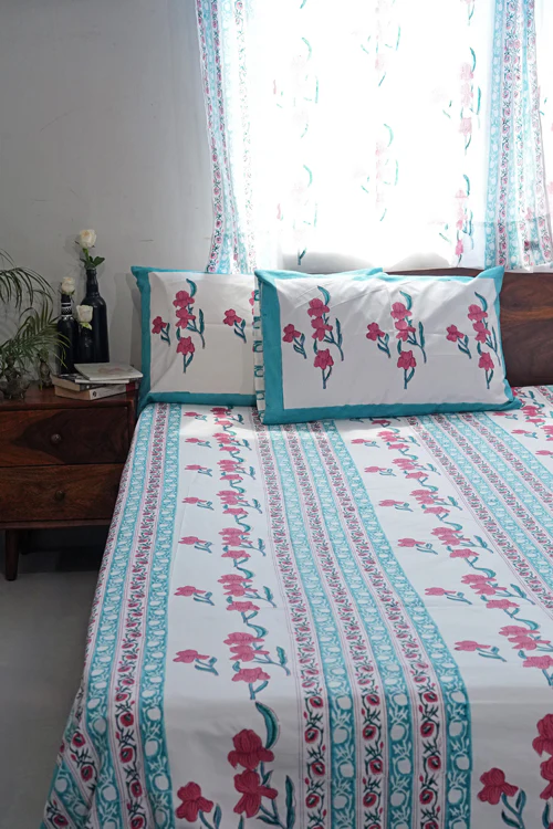 Sooti Syahi Poppy Dream Hand Block Printed Cotton Percale Bedsheet - Image 5
