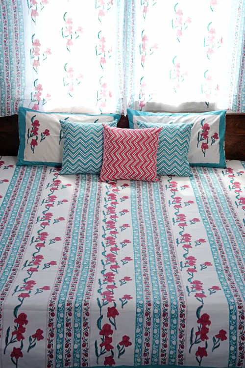 Sooti Syahi Poppy Dream Hand Block Printed Cotton Percale Bedsheet - Image 6
