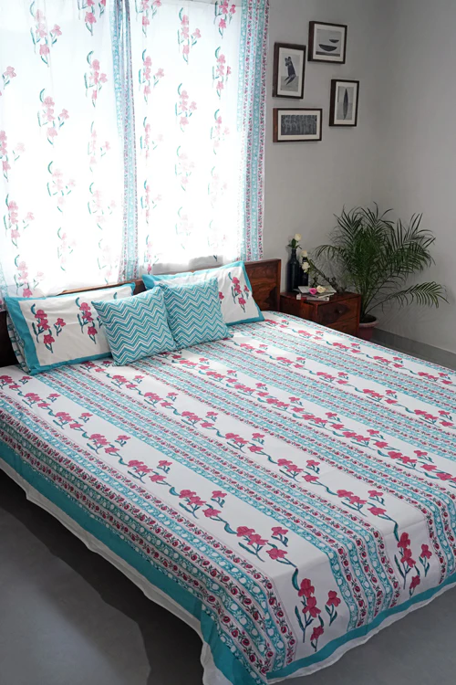 Sooti Syahi Poppy Dream Hand Block Printed Cotton Percale Bedsheet - Image 7