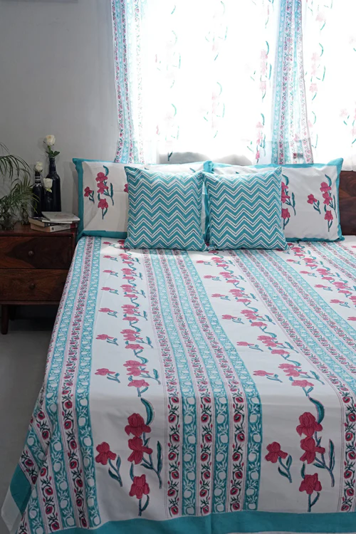 Sooti Syahi Poppy Dream Hand Block Printed Cotton Percale Bedsheet - Image 8