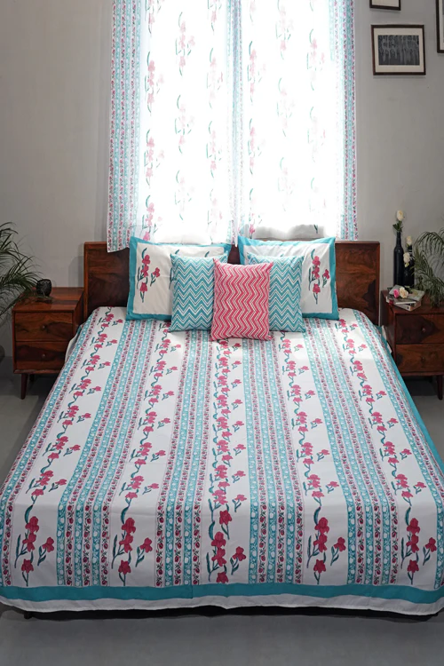 Sooti Syahi Poppy Dream Hand Block Printed Cotton Percale Bedsheet - Image 9