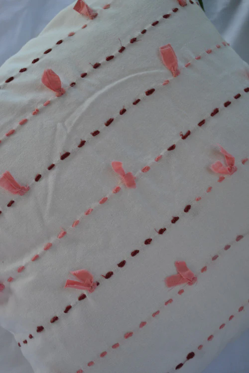 Porgai 'Living Coral A' Hand Embriodered Cotton Cushion Cover White - Image 2
