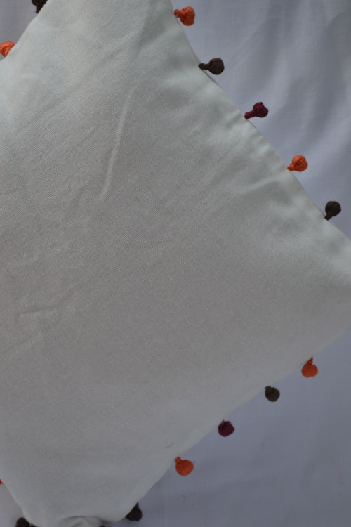 Porgai 'Living Coral B' Hand Embriodered Cotton Cushion Cover Offwhite - Image 2