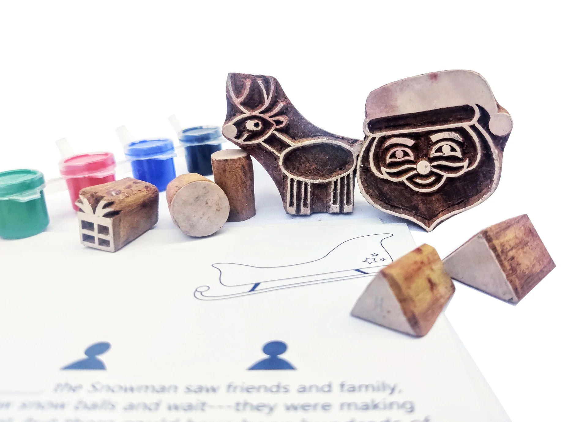 POTLI Handmade Wooden Block Print DIY Craft Kit -Block Print your own Snowman Storybook 5 Years + - Image 2