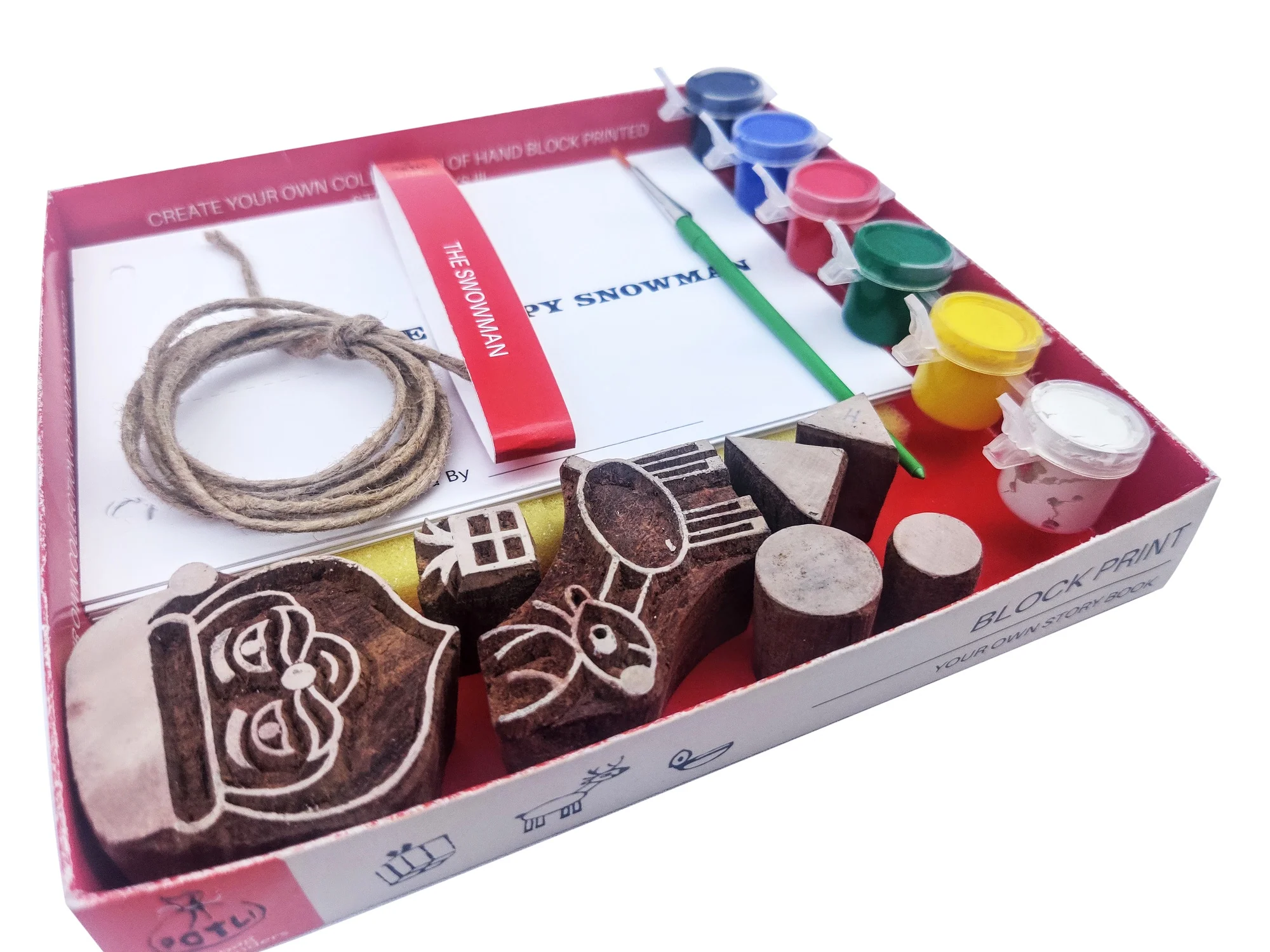 POTLI Handmade Wooden Block Print DIY Craft Kit -Block Print your own Snowman Storybook 5 Years + - Image 3