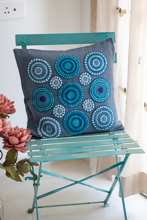 Samoolam Prakriti Cushion Cover ~ Blue Mandalas - Image 2