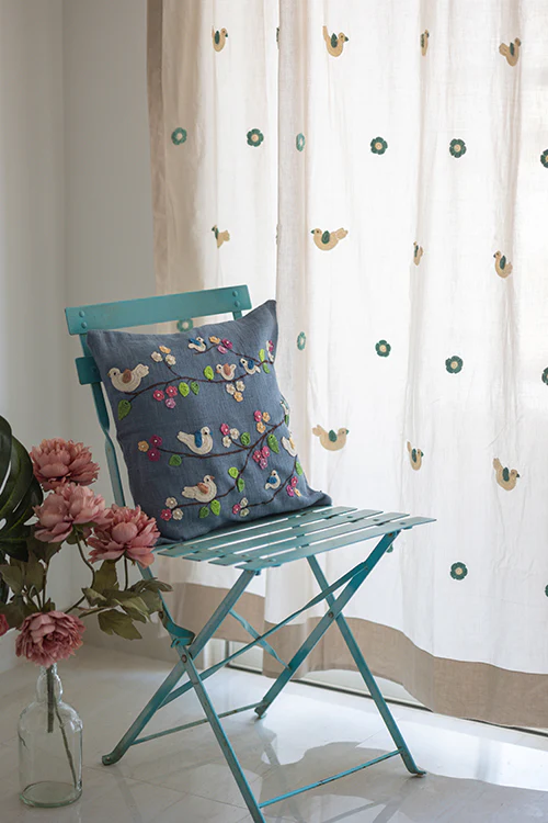 Samoolam Prakriti Door Curtain ~ Crochet Birds ~ Light Beige - Image 2