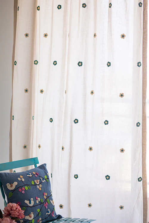 Samoolam Prakriti Door Curtain ~ Crochet Florals ~ Light Beige