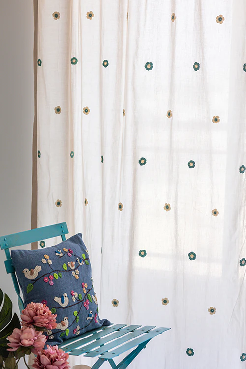 Samoolam Prakriti Door Curtain ~ Crochet Florals ~ Light Beige - Image 3