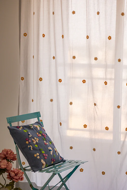 Samoolam Prakriti Door Curtain ~ Crochet Florals ~ Light Grey - Image 2