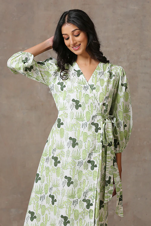 Okhai 'Prickly Pear' Pure Cotton Hand Block Printed Dress - Image 4