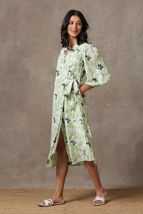 Okhai 'Prickly Pear' Pure Cotton Hand Block Printed Dress - Image 5