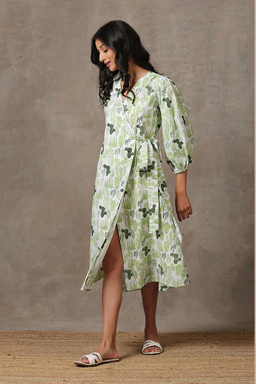 Okhai 'Prickly Pear' Pure Cotton Hand Block Printed Dress - Image 6