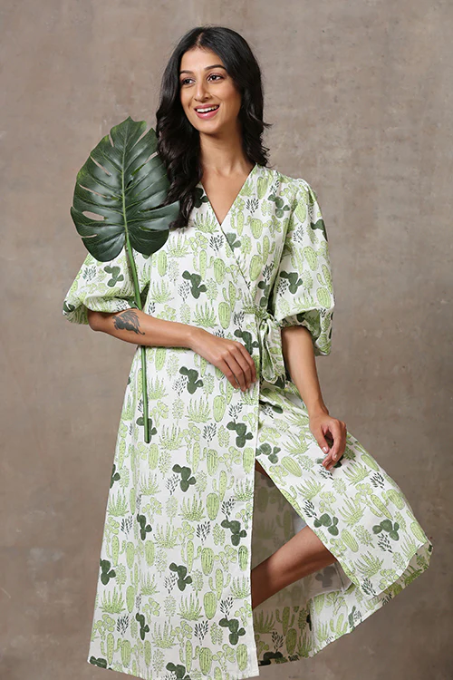 Okhai 'Prickly Pear' Pure Cotton Hand Block Printed Dress - Image 7