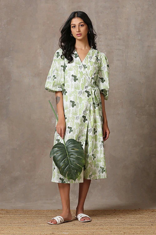 Okhai 'Prickly Pear' Pure Cotton Hand Block Printed Dress - Image 8