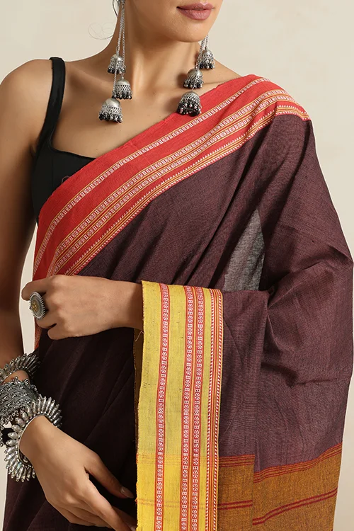 Punarjeevana Brown Body Ganga Jamuna Red And Yellow Border Reversible Hubli - Image 3