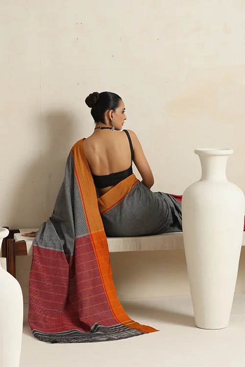 Punarjeevana Ganga Jamuna Red-Mustard Border Reversible Patteda Anchu - Image 4
