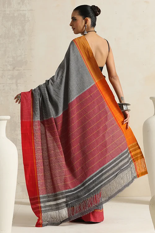 Punarjeevana Ganga Jamuna Red-Mustard Border Reversible Patteda Anchu - Image 6