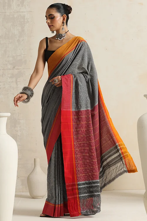 Punarjeevana Ganga Jamuna Red-Mustard Border Reversible Patteda Anchu - Image 7
