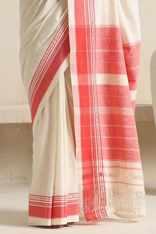 Punarjeevana Off White Body Peach Border Reversible Anne Hejje - Image 3