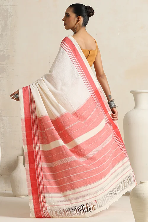 Punarjeevana Off White Body Peach Border Reversible Anne Hejje - Image 4