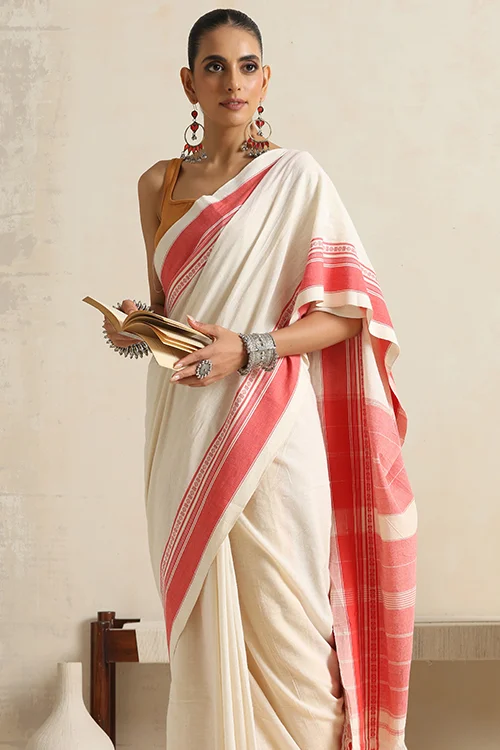Punarjeevana Off White Body Peach Border Reversible Anne Hejje - Image 5