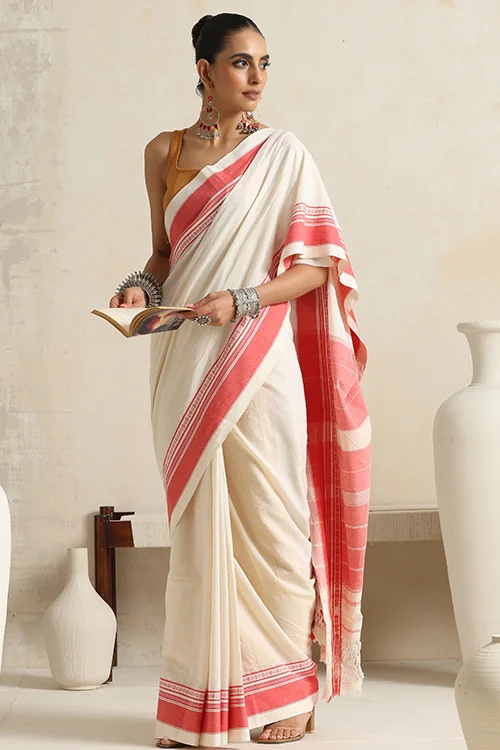 Punarjeevana Off White Body Peach Border Reversible Anne Hejje - Image 6